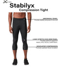 Stabilyx Compression Three Quarter Tights With EXOWEB Support Panel For Knees, Hips, Back And Pelvis, Targeted Stability, Black Large