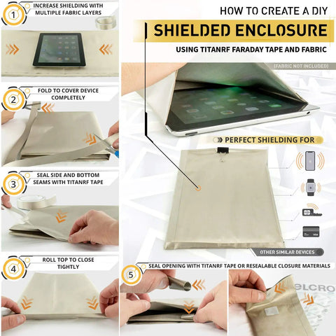 Step-by-step guide to creating a DIY shielded enclosure using TitanRF Faraday Tape High Shielding Conductive Adhesive Tape Roll One Inch Wide Ten Feet Long With Peelable Backing For RF Enclosures And EMI Shielding In Industrial And DIY Projects.