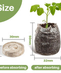 50 Count 30Mm Peat Pellets Seed Starter Pods for Seedlings showing size before and after absorbing water