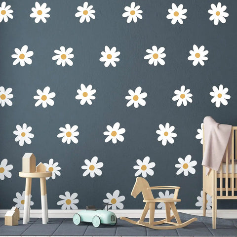 Six Sheets Daisy Wall Decals White Removable Flower Vinyl Stickers for Nursery Bedroom Living Room Peel And Stick Floral Decor Simple Style With Totally Thirty Six Pieces Easy Home Makeover