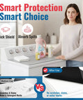 Front view: Washer and dryer top cover mat, 25.5 x 17.5 in, light gray fabric, non-slip rubber base for top-load machines.