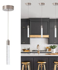 Modern Brushed Nickel Crystal Pendant Lights For Kitchen Island With Dimmable 3000K 4000K 6000K Switch 40W 3400 Lumens No Extra Bulbs Needed Adjustable Height From 10 To 57 Inches Ideal Dining Room Bar Counter setup in modern kitchen