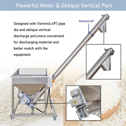 Electric Screw Conveyor With Inclined Spiral Auger Feeder For Powder And Particle Loading, 1.7m Height, 110V, 3m3/h Capacity