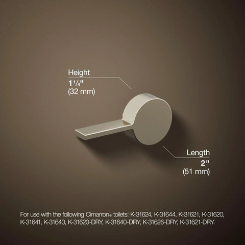 Cimarron Left Hand Trip Lever For Comfort Height Toilets In Vibrant Polished Nickel Finish, side view, with measurements