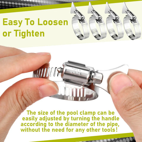 User adjusting the 304 stainless steel hose clamp from the Four Pack 1.5 Inch Stainless Steel Hose Clamps For Pool Filters And Pipes Built Dang Tough.