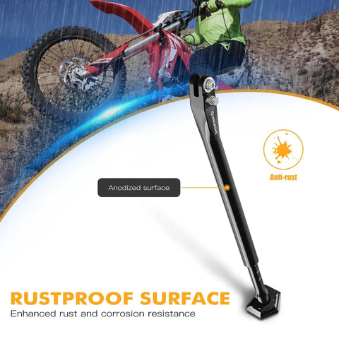 Adjustable Dirt Bike Kickstand With Three Level Height And 15mm Per Level Tilt For Beta RR 2T And XTrainer 250 Racing 125 200 250 300 From 2013 To 2024 See Fitment For Gnarly Trails Black with anodized rustproof surface.