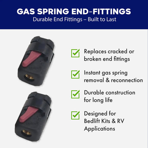 Quick Release Gas Strut End Fittings For 10mm Ball Stud No Tools Needed Replacement End Fitting For Socket Gas Springs Easy Disconnect And Reconnect Extends Gas Spring Life 2 Pack, black 2-pack for RV bedlift kits