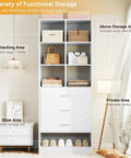 Closet System Organizer With 6 Cube Compartments And 3 Drawers Freestanding Wardrobe Module With Shoe Shelf in white room