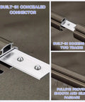 7.2 Ft Heavy Duty Single Track Wall Mounted Sliding Barn Door Hardware Kit Featuring Smooth As Butter Silent Rollers And Foolproof Mounting Screws with concealed connectors and pulleys.