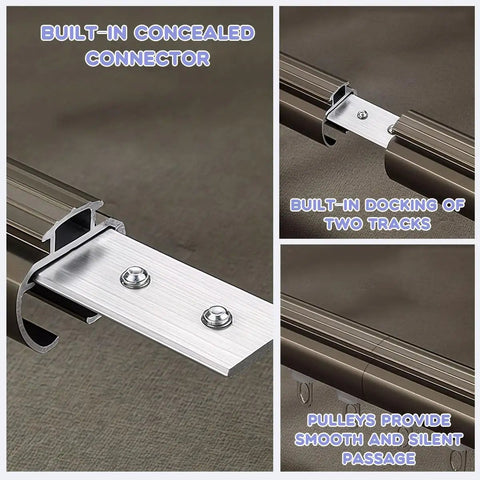 7.2 Ft Heavy Duty Single Track Wall Mounted Sliding Barn Door Hardware Kit Featuring Smooth As Butter Silent Rollers And Foolproof Mounting Screws with concealed connectors and pulleys.
