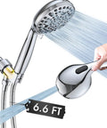 High Pressure Handheld Shower Head With 10 Settings And Turbo Wash, 5 Inch Spray, 6.6 ft Hose, Chrome Finish Bracket