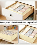 Foldable Drawer Organizer Bins For Clothing And Accessories, Space Saving Closet And Dresser Storage Boxes, Beige Large in drawer