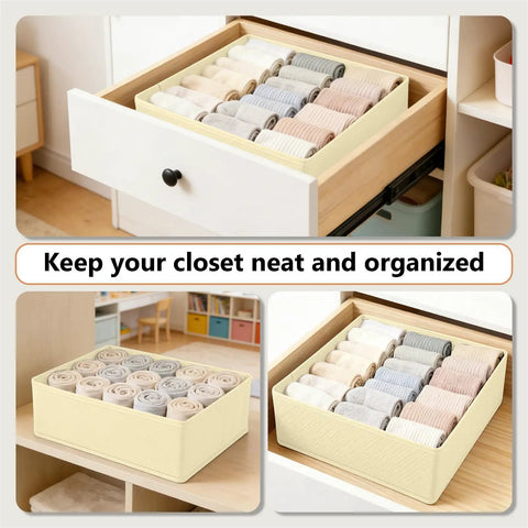 Foldable Drawer Organizer Bins For Clothing And Accessories, Space Saving Closet And Dresser Storage Boxes, Beige Large in drawer