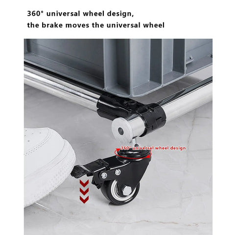 360-degree wheel of the sturdy stainless steel floor standing mop holder and broom rack, showing easy-to-move design.