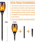 Six Pack Solar Torch Lights With Realistic Flickering Flame showing assembly components and installation instructions.