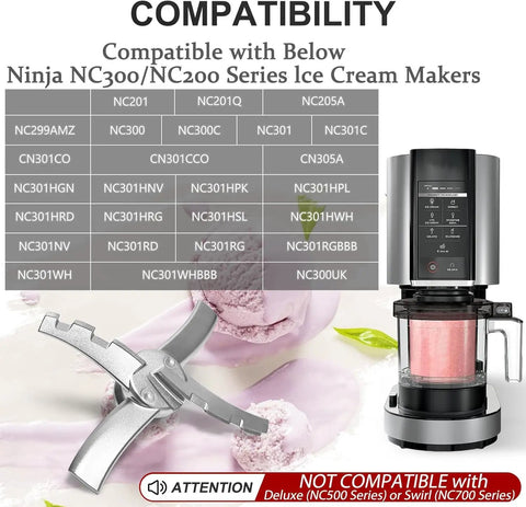 Replacement Paddle For Ninja Creami NC300 Series Ice Cream Makers Compatible With NC299AMZ NC300 NC300C NC301 NC301C Premium Replacement Part For Smooth Even Texture Not For NC500 Or NC700 Swirl Models, stainless steel paddle