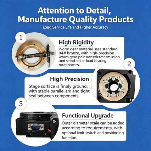 High precision details of Heavy Duty Motorized Rotary Stage With 60 Millimeter Precision Indexing Table for optical setups.