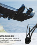 Close-up of Dual Tube Outboard Engine Flusher For Boats And Yachts, Dockside Pro Grade Marine Motor Cleaner with quick connect hose.