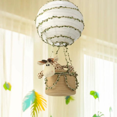 Safari Themed Hot Air Balloon Nursery Decor Set with Giraffe Lampshade Hanging Room Light Shade for Baby Shower and Birthday Party Gift