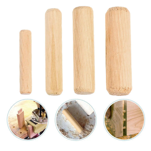 Round Fluted Wooden Dowel Pins Kit Featuring Hardwood Beveled Dowel Rods For Furniture Connectors, 500 Piece Set, several sizes shown.