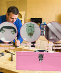 Pink 16 Inch Metal Tool Box with Drawer Organizer in workshop setting, highlighting ergonomic handle, durable latch, and capacity.