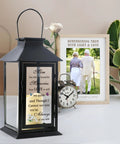 Memorial Lantern For Loss Of A Loved One, Bereavement Gift In Memory Of Mom Or Dad beside remembrance photo and clock
