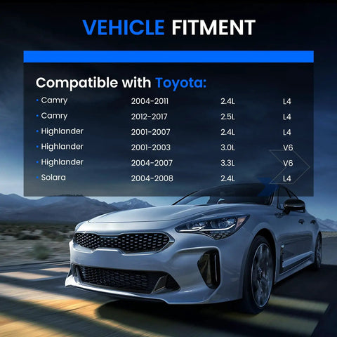 Vehicle fitment chart for Direct Swap Front Wheel Hub Assembly For Toyota Camry Highlander 2004 2017. Lists compatible models.