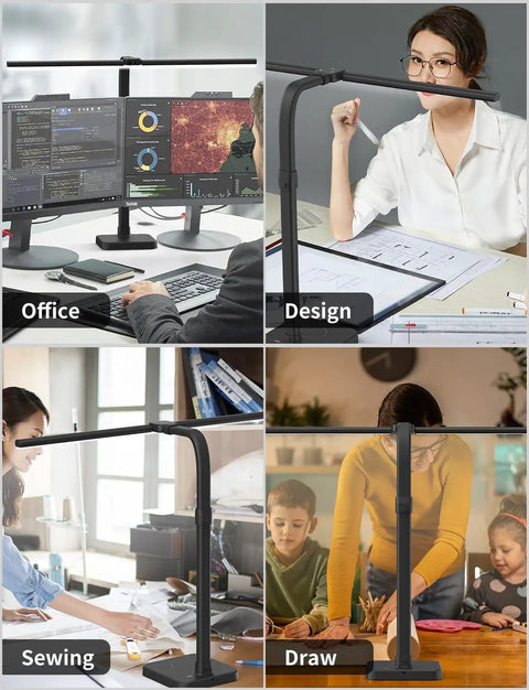 LED Desk Lamp For Home Office Ultra Wide Double Head 24W with base in office, design, sewing, and drawing settings