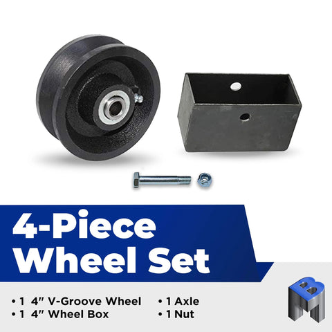 4 inch cast iron V groove gate wheel set with box and axle