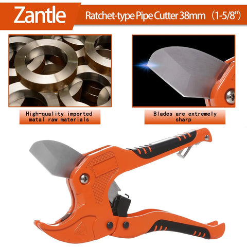 One Hand Ratchet Tube And Pipe Cutter For Pex PVC And Ppr Hoses And Plumbing Pipes Up To One And Five Eighths Inches Easy Quick Cuts For Home DIY Or Professional Plumbers Durable Orange Tool