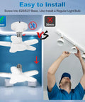 Comparison of easy installation of the Five Pack Mini 60W LED Garage Lights With E26 E27 Base Deformable Five Plus One Panel Design