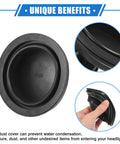 65mm Universal Car Headlight Dust Seal Cap Set For Aftermarket Headlamps Xenon LED Lighting, black rubber cap close-up view