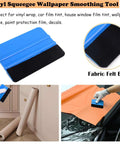 EHDIS 7-piece vinyl wrap tool kit; blue plastic squeegee with black felt edge for tint installation.
Side view of blue EHDIS vinyl wrap squeegee showing black fabric edge for film smoothing.
Close-up of blue vinyl wrap tool showing black felt edge for film smoothing.
Installed on car window tint with orange film using EHDIS smoothing tool.