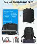 Underseat Travel Backpack for Men 30L Carry On with USB Port fits Spirit Airlines seat dimensions 18x13x8, shown in storage rack.