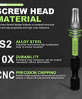 Impact Screwdriver Bit Set With Magnetic Bits 52 Piece Kit Includes Magnetizer Extension Rod And Wrench For Every Reach Four In One Length System 1 Inch 2 Inch 3 Inch 6 Inch For Electronics General Use And Deep Frames showing S2 steel bit with CNC precision chipping