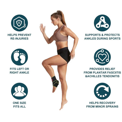 Breathable Ankle Support Brace For Active Lifestyles Unisex Adjustable Stabilizer worn by woman during workout for joint pain relief