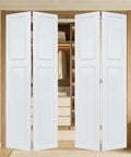 Premium Double Bifold Barn Door With Complete Hardware Kit And Smooth Glide Track For Closets Interior Walls And Room Dividers, white doors open