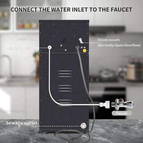 Back view of a Barista Grade Four In One Commercial Milk Frother 2500W 110V with connectors for water inlet and faucet.