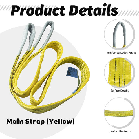 Heavy Duty Polyester Eye To Eye Lifting Sling 3 Inch By 6.5 Feet For Crane Hoist And Machinery, 6600 Lbs Capacity, product details