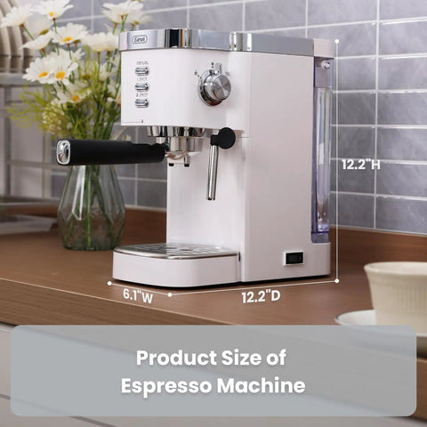 20 Bar Professional Espresso Machine With Milk Frother Steam Wand Compact Latte And Cappuccino Maker Adjustable Shot Volume White Finish on kitchen counter