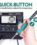 Pro Grade Soldering And Hot Air Rework Station with 992D III Iron showing quick-button temperature control