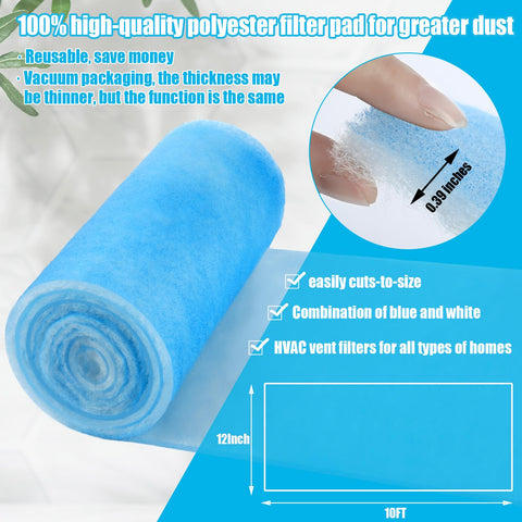 12 X 120 Inch MERV 6 Reusable Air Vent Filter Cut To Size Electrostatic Floor Vent Filter Washable Replacement For Most HVAC Systems And Home Use Or Office. Blue roll with dimensions.