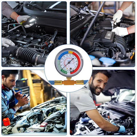 R134A Car Air Conditioning Refrigerant Charge Hose Kit With Gauge in use for vehicle refrigerant recharge