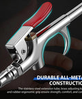 Close-up of Slick Retractable Air Blow Gun With Telescoping Extension Wand And Adjustable Trigger Valve, featuring ergonomic grip.