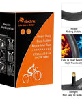 Box and details of two heavy duty 27.5 inch fat bike inner tubes AV32mm Schrader valve for hybrid fat tire bikes.