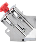 Close-up of stainless steel must have pro grade angle clamp for woodworking and picture framing with high precision 90 degree right angle clamp
