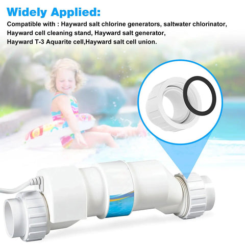 2 Inch Salt Cell Union Kit Replacement For Hayward Salt Chlorine Generators showing union with O-ring near pool
