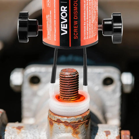 Induction Heater Bolt Removal Kit 1500W 110V Magnetic Induction Heating Tool on rusted bolt with glowing coil