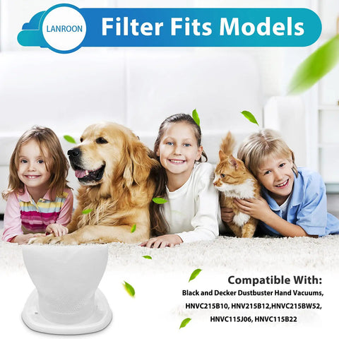 Families enjoying clean home with HNVCF10 Vacuum Filter For Black And Decker Hand Vacuums, 6 Pack compatibility shown.