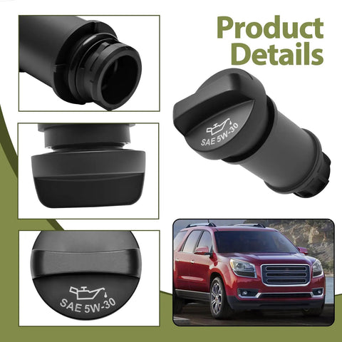 Chevy Engine Oil Filler Tube And Cap For 3.6L And 3.0L V6 Engines, shown in detail with SAE 5W-30 cap lettering